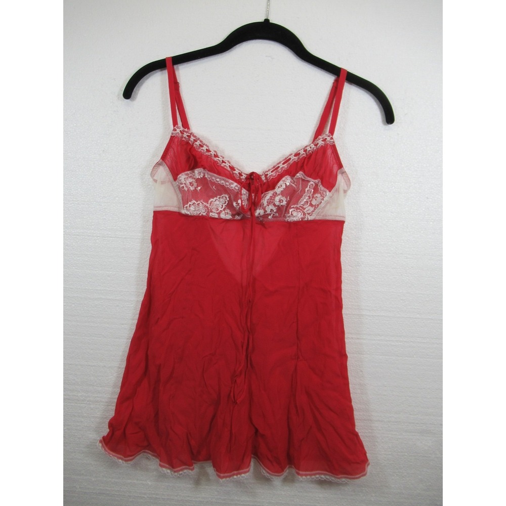 Vintage Y2K Victoria's Secret Silk Chemise Women XS Red Lace Trim